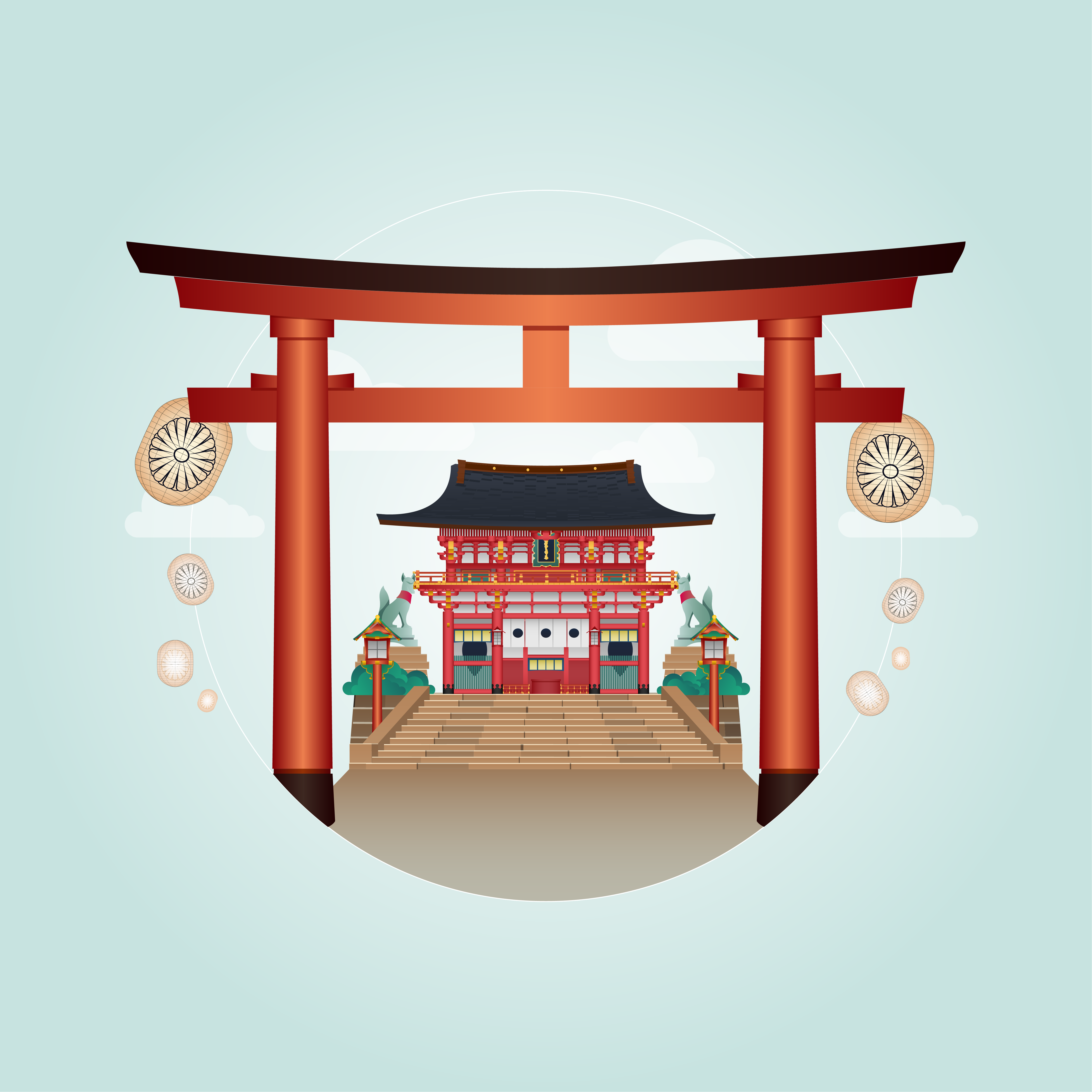 Fushimi Inari Taisha Japan Landmark Vector Art by indeedly studio