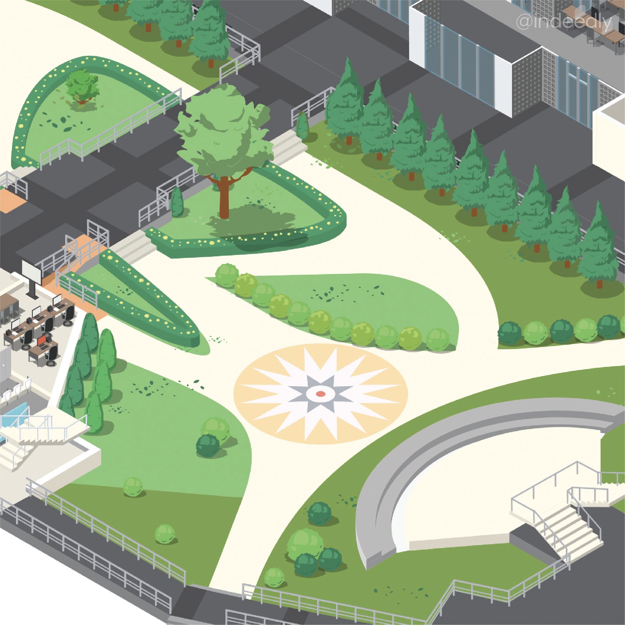 Isometric 3D map illustration of Surawiwat School, Suranaree University of Technology (SUT) campus layout and buildings