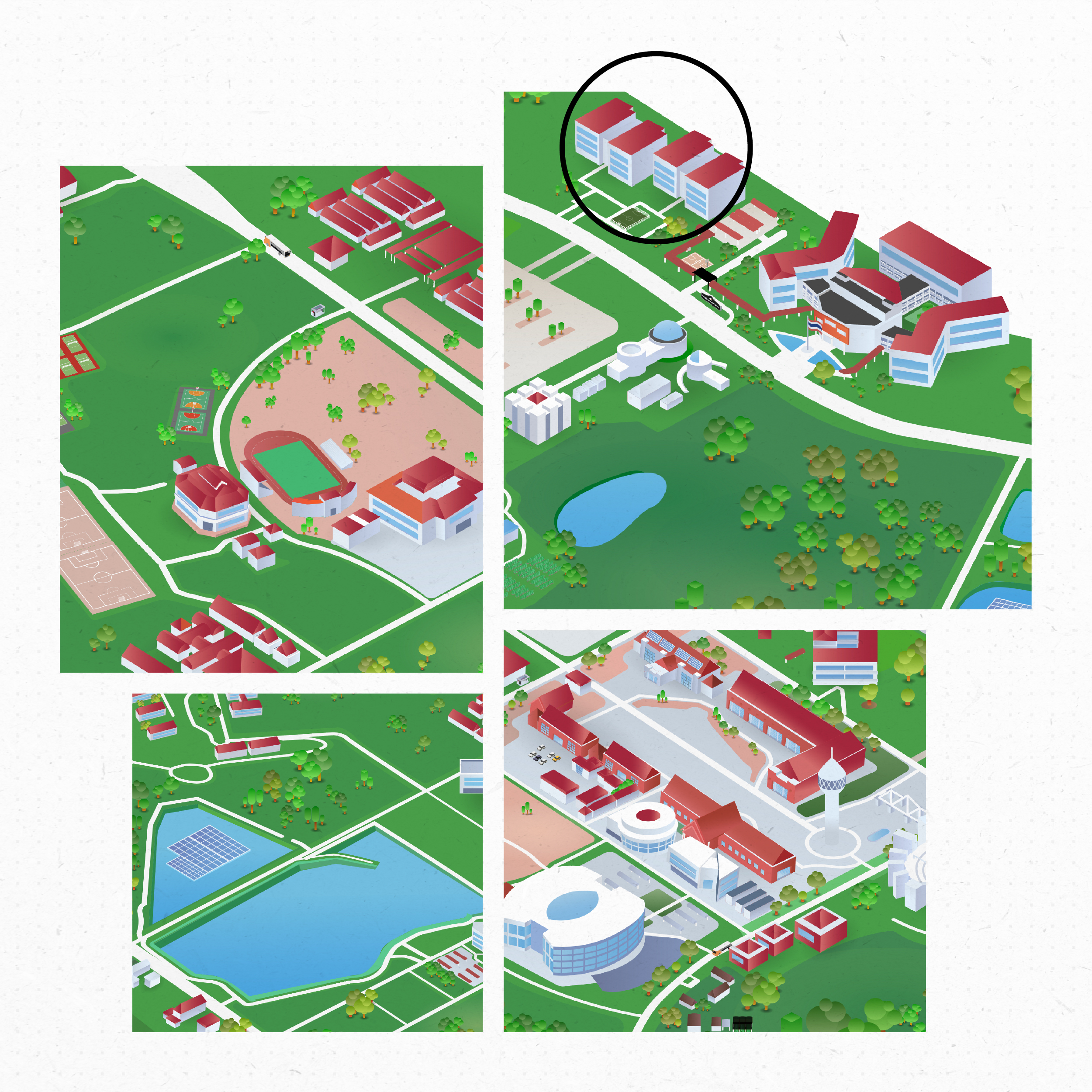 3D isometric map illustrating the location of Surawiwat School situated within the Suranaree University of Technology (SUT) campus in Nakhon Ratchasima, Thailand.